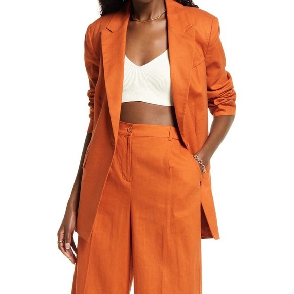 Open Edit Jackets & Blazers - Open Edit Linen Burnt Orange Single Button Oversize Blazer Women's Size Small